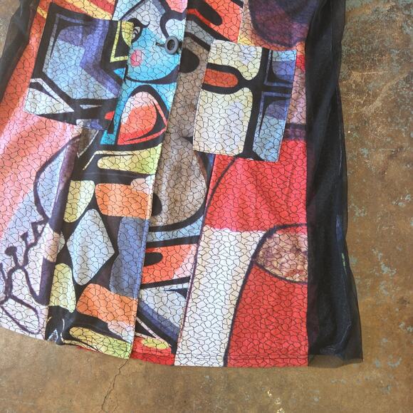 Shana Art to Wear Upcycled Tunic Top Size L Geometric Abstract Mesh Colorful - Picture 5 of 11